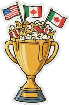surprise:all:A vibrant, die-cut sticker celebrating the 2026 World Cup. It features a sleek soccer ball centered between the intertwined flags of the USA, Canada, and Mexico. Bold, metallic gold '2026' typography is accented by colorful stadium lights and explosive fireworks, creating a high-energy, celebratory atmosphere with a glossy finish. @AU